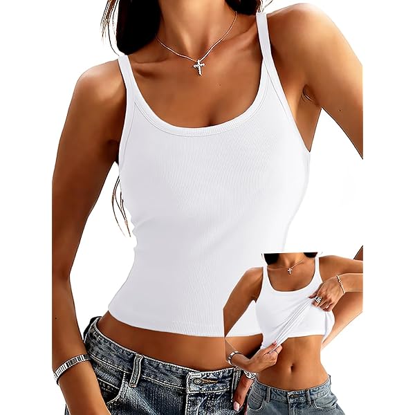 Danysu Women Cotton Rib Tank Top with Built in Bra Square Neck